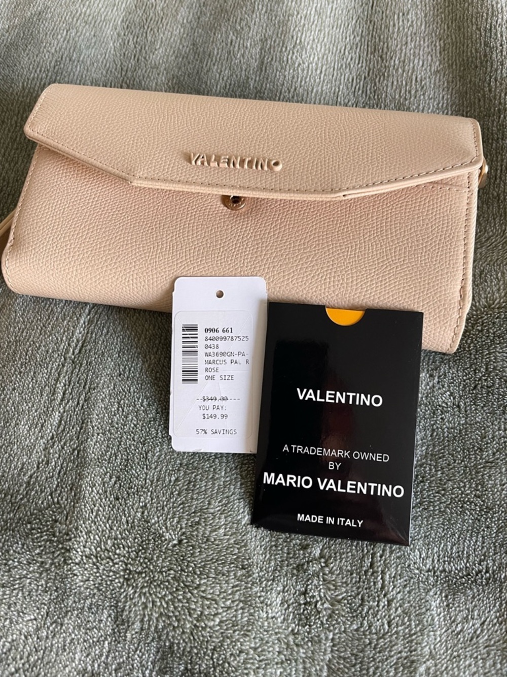 Valentino blush pink leather flap clutch with logo